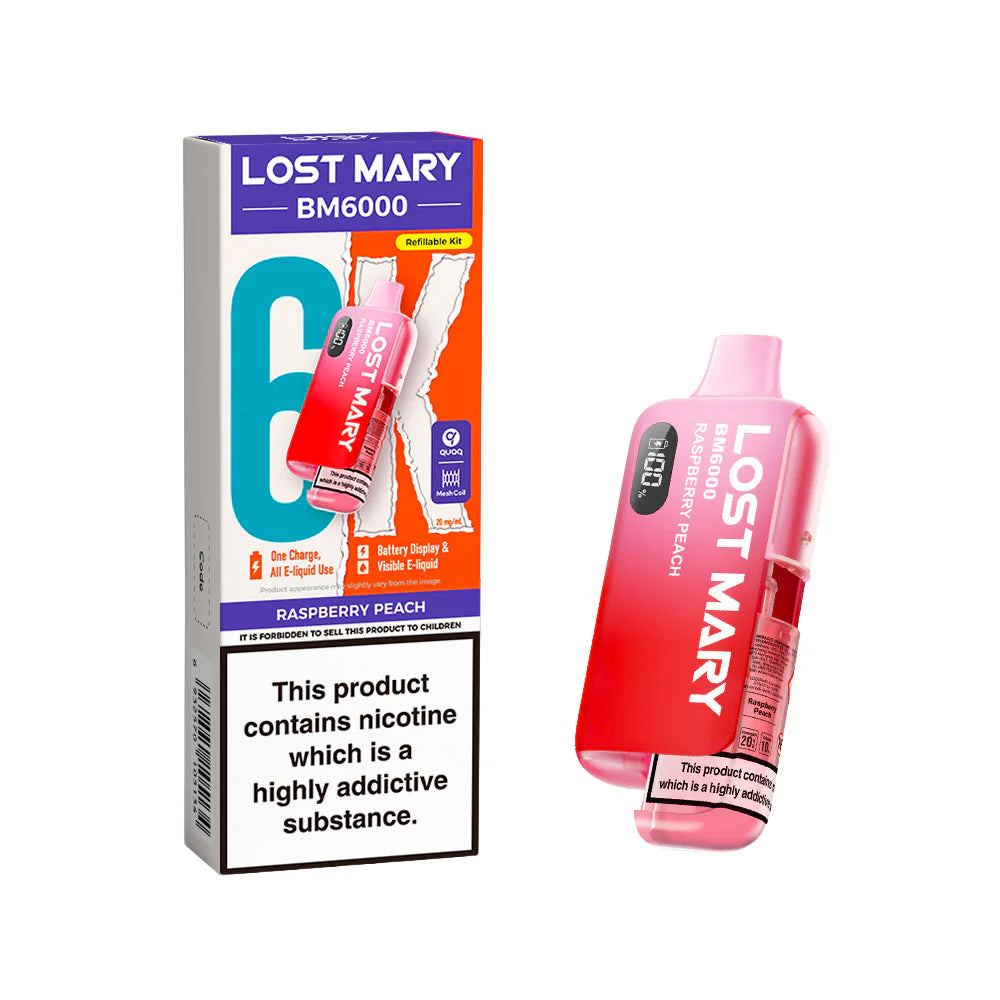 Lost Mary BM6000 Rechargeable Pod Kit 20mg Raspberry Peach