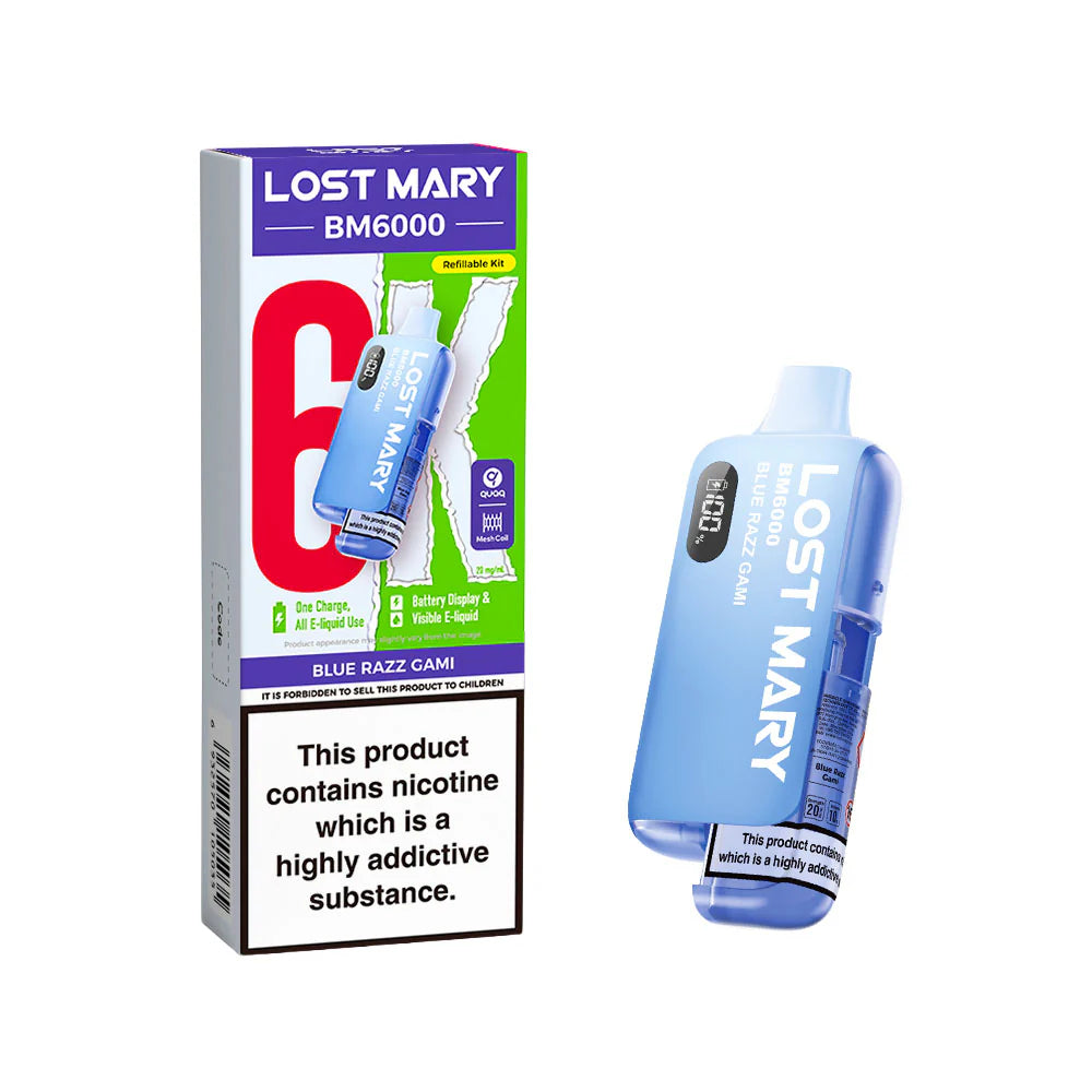 Lost Mary BM6000 Rechargeable Pod Kit 20mg Blue Razz Gami