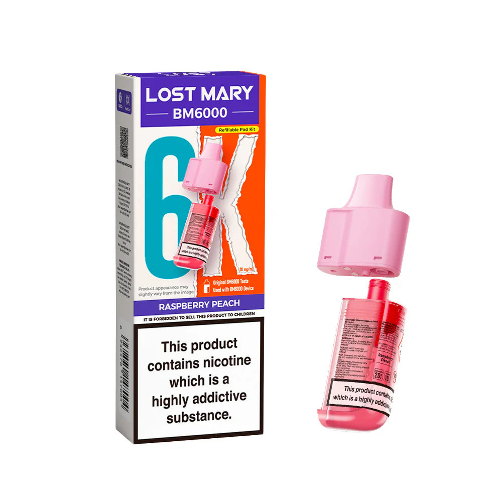 Lost Mary BM6000 Replacement Pods 20mg Raspberry Peach