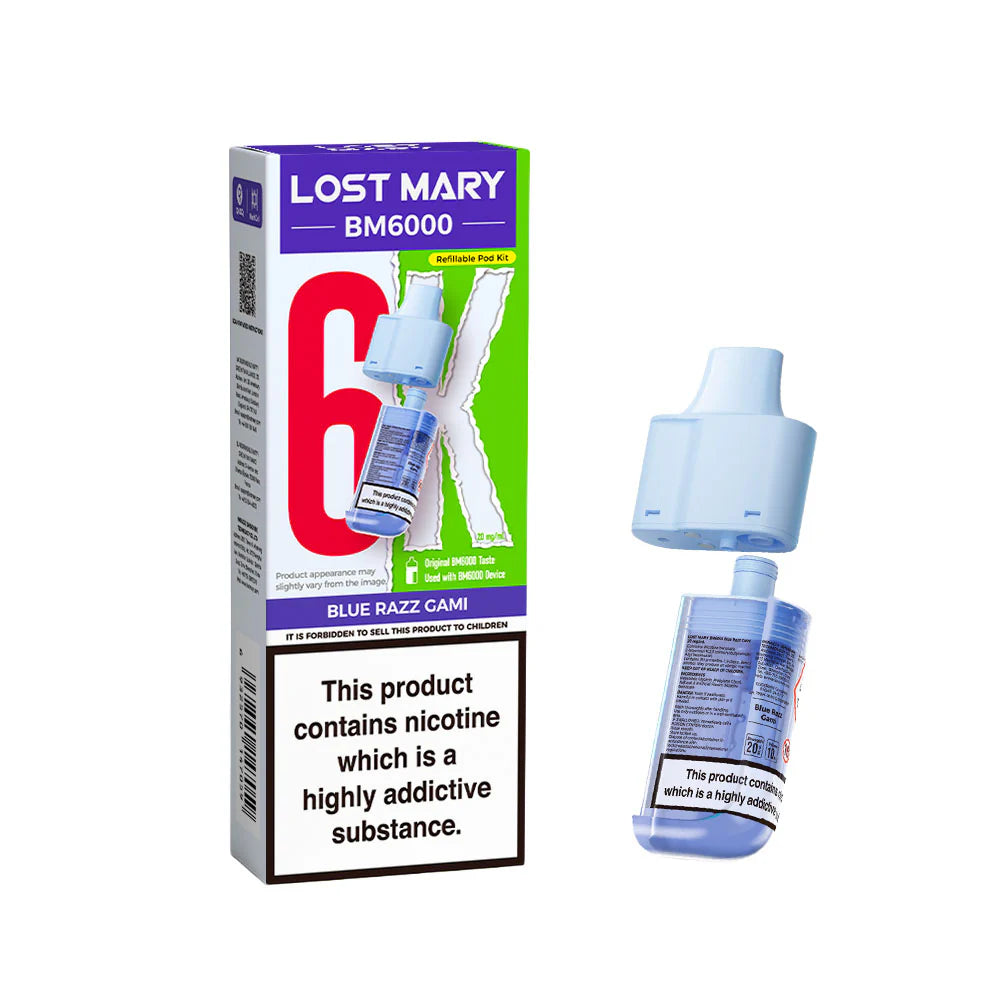Lost Mary BM6000 Replacement Pods 20mg Blue Razz Gami